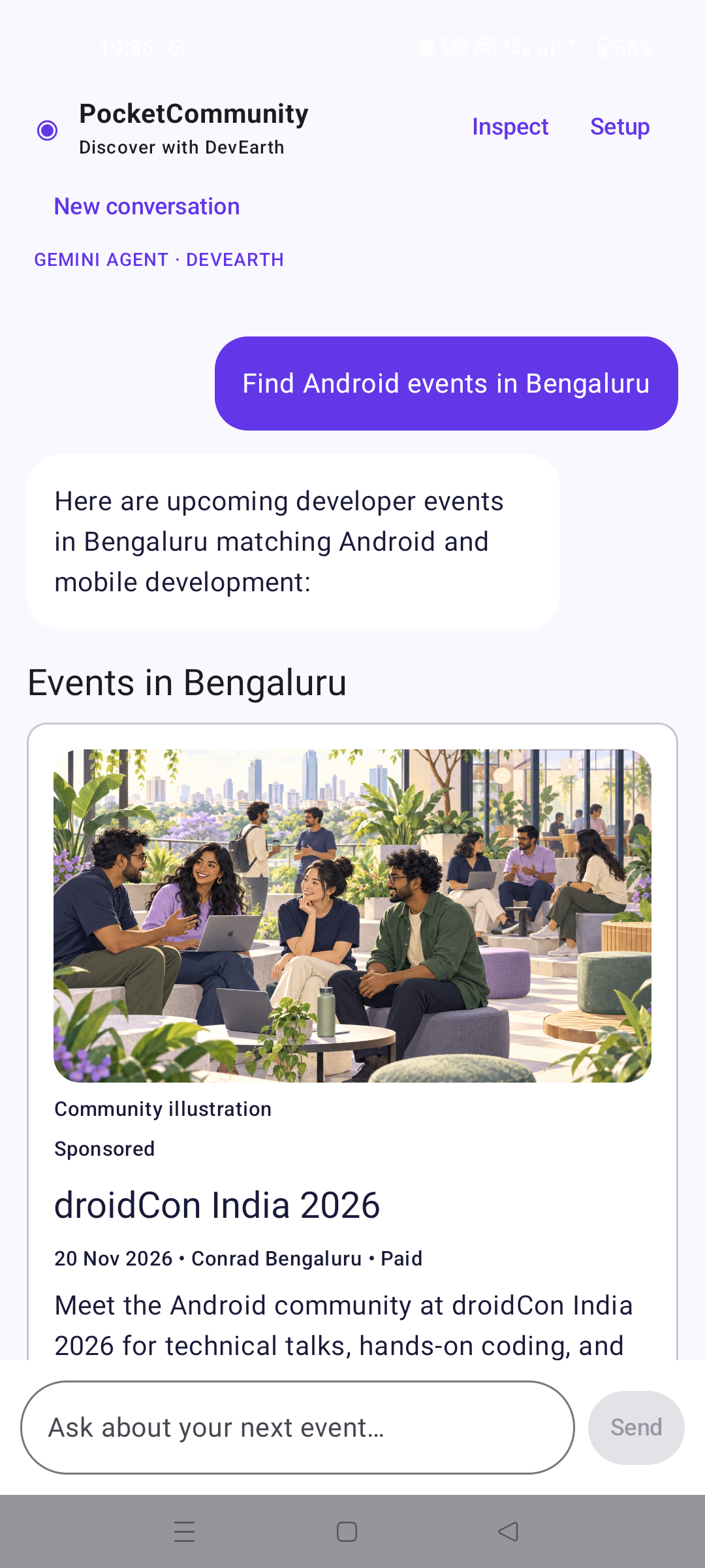 PocketCommunity event discovery on Android